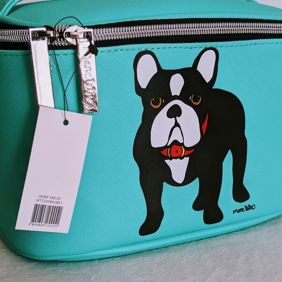 marc tetro Frenchie Cosmetic Case Bag Extra Large PVC Saffiano Aqua NWT - Picture 11 of 11
